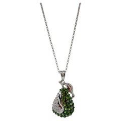 18K White Gold Diamond and Green Garnet Apple Pendant Necklace