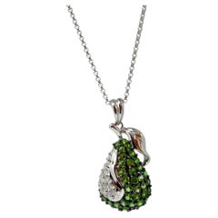 18K White Gold Diamond and Green Garnet Apple Pendant Necklace