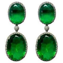 18K White Gold Diamond and Green Quartz Drop Earrings