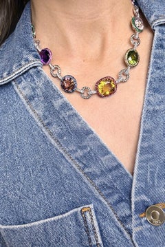 18K White Gold Diamond and Multigemstone Necklace