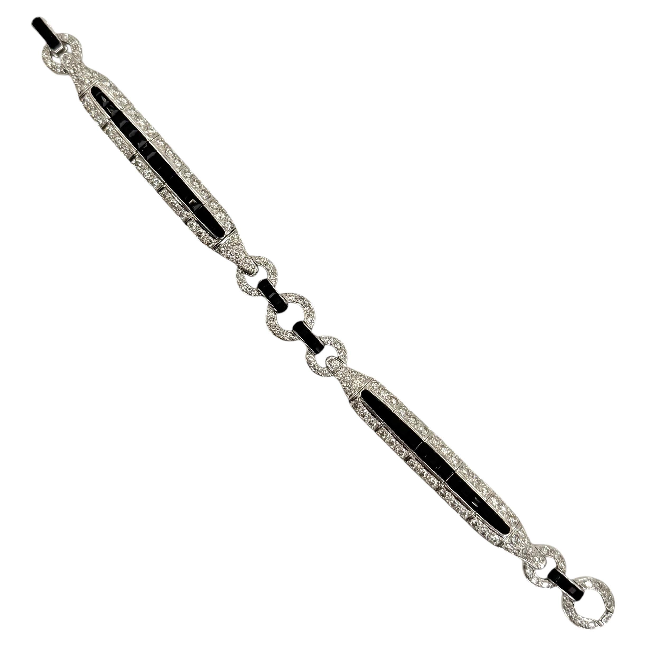 18K White Gold Diamond and Onyx Bracelet