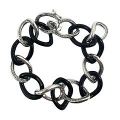 Bracelet à maillons en or blanc 18 carats, diamants et onyx