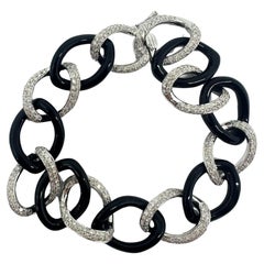 18k White Gold Diamond and Onyx Link Bracelet