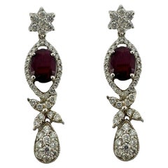 18k White Gold Diamond and Oval Ruby Earrings