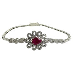 18K White Gold Diamond and Pear Shaped Ruby Bracelet