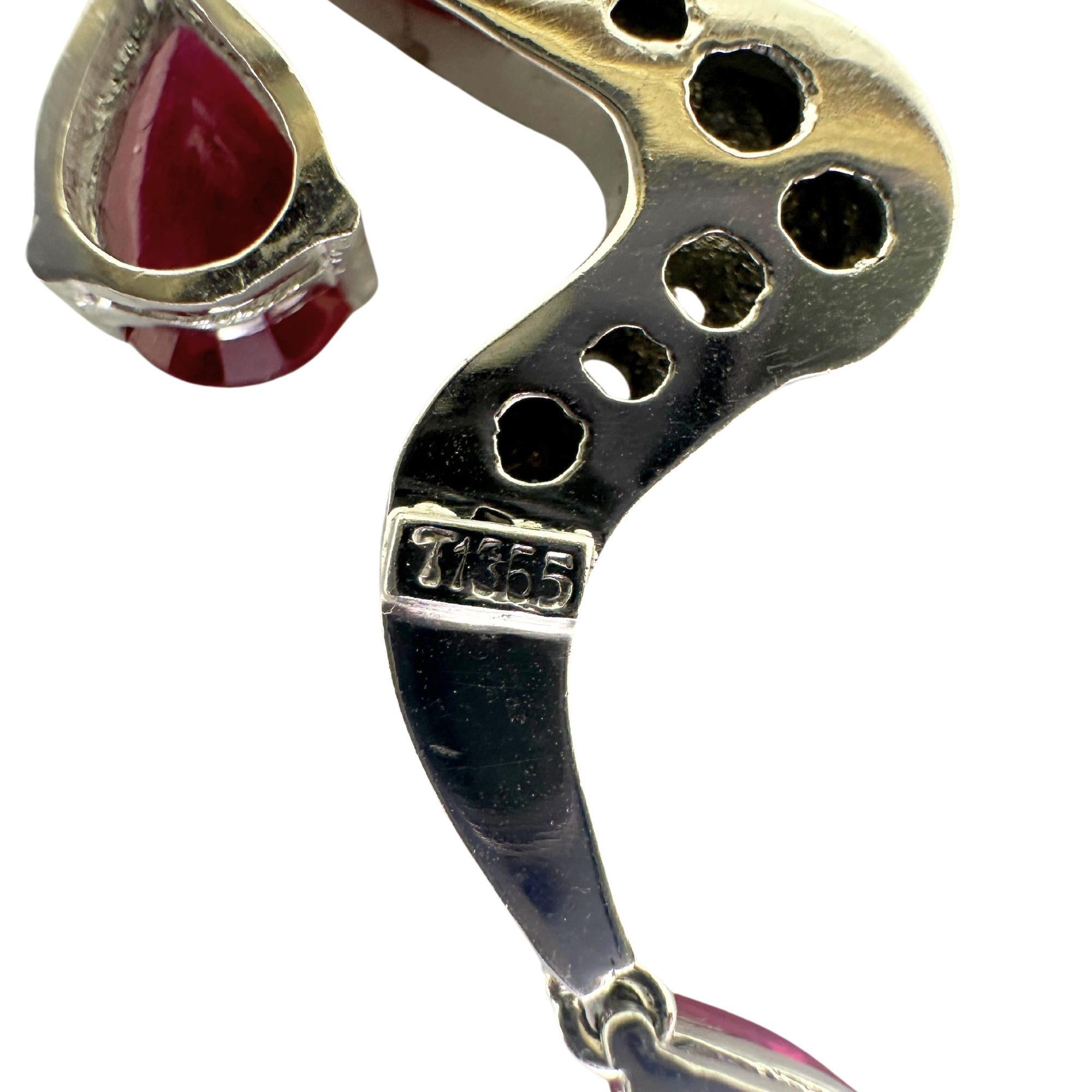 Women's 18K White Gold Diamond and Pear Shaped Ruby Earrings For Sale