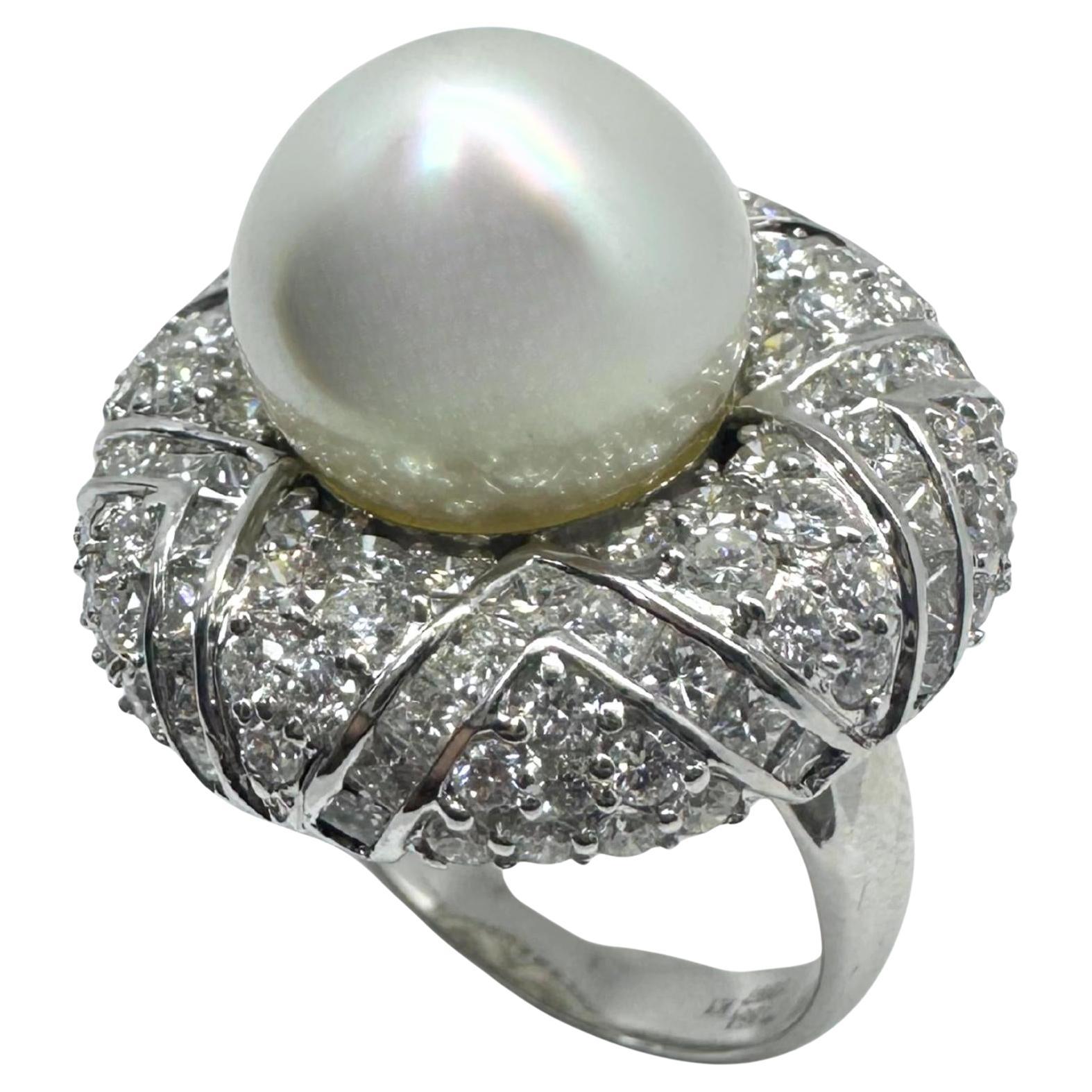 18k White Gold Diamond and Pearl Cocktail Ring