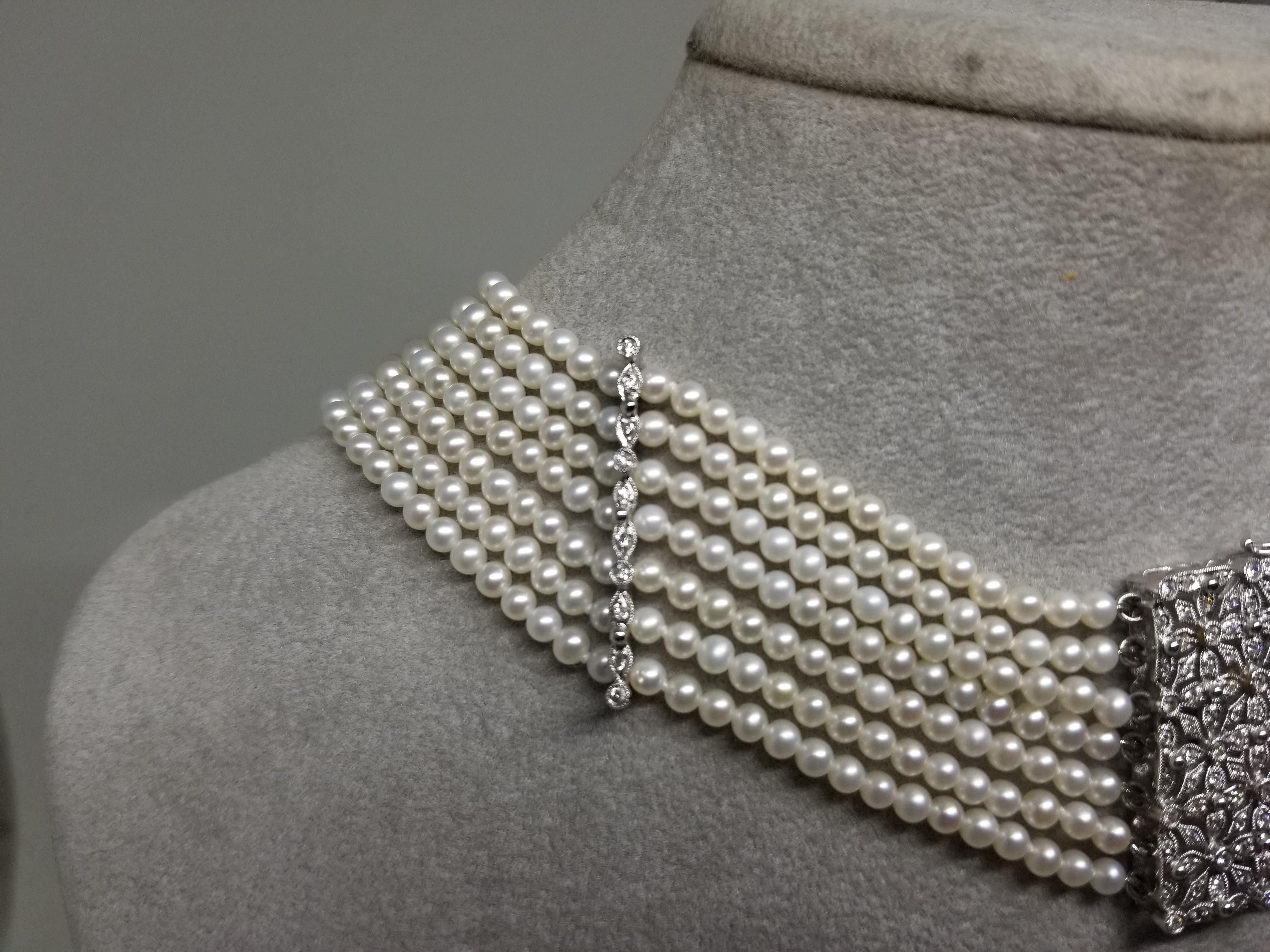 Art Deco 18 Karat White Gold Diamond and Pearl Collar Pendant