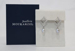 18k White Gold Diamond and Pearl Dangle Earrings, 5.4g