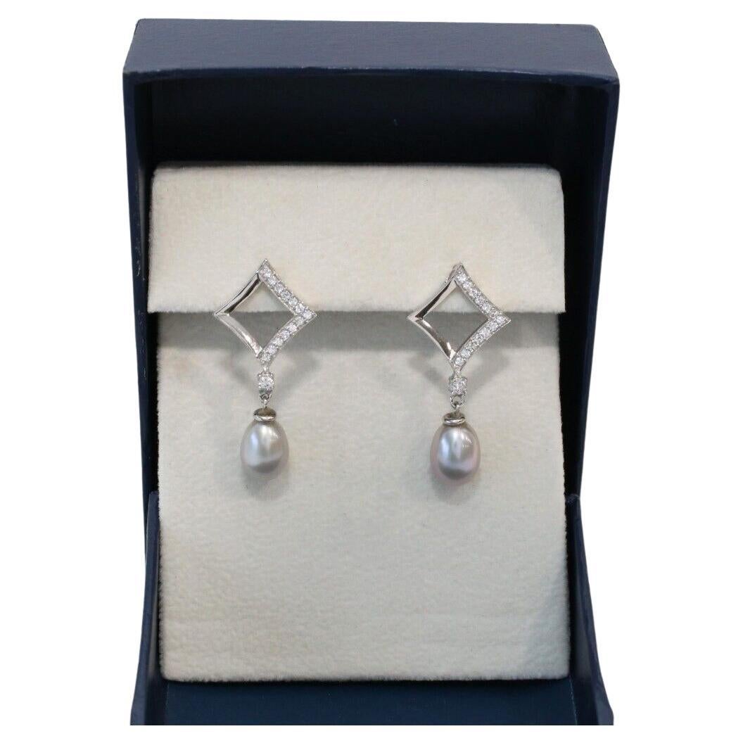 Pendientes Colgantes de Diamantes y Perlas de Oro Blanco de 18k, 5,4 g