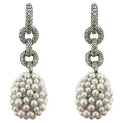 18K White Gold Diamond and Pearl Drop Earrings