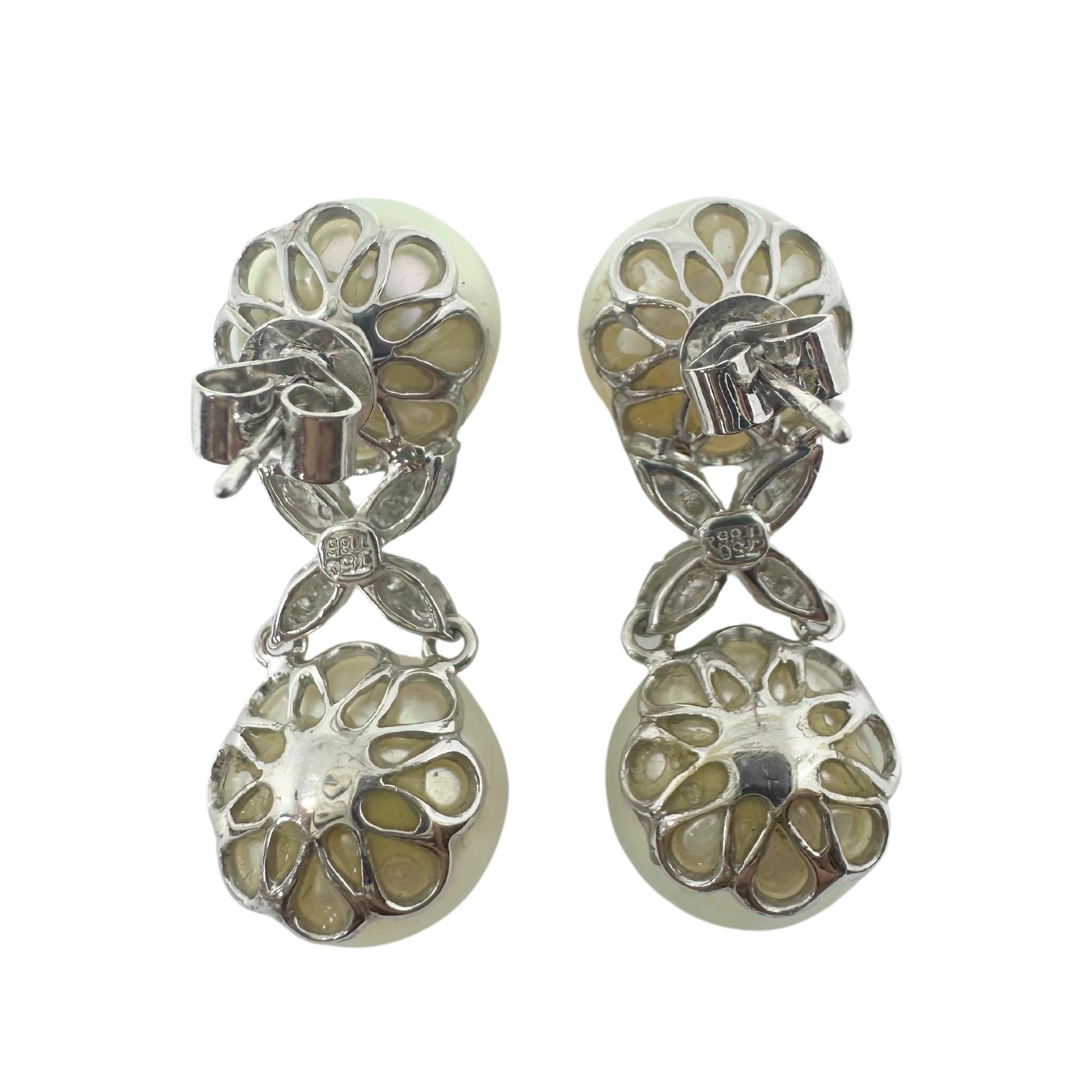 Women's 18K White Gold Diamond and Pearl Earrings For Sale