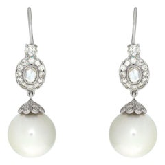 Vintage 18k White Gold Diamond and Pearl Earrings