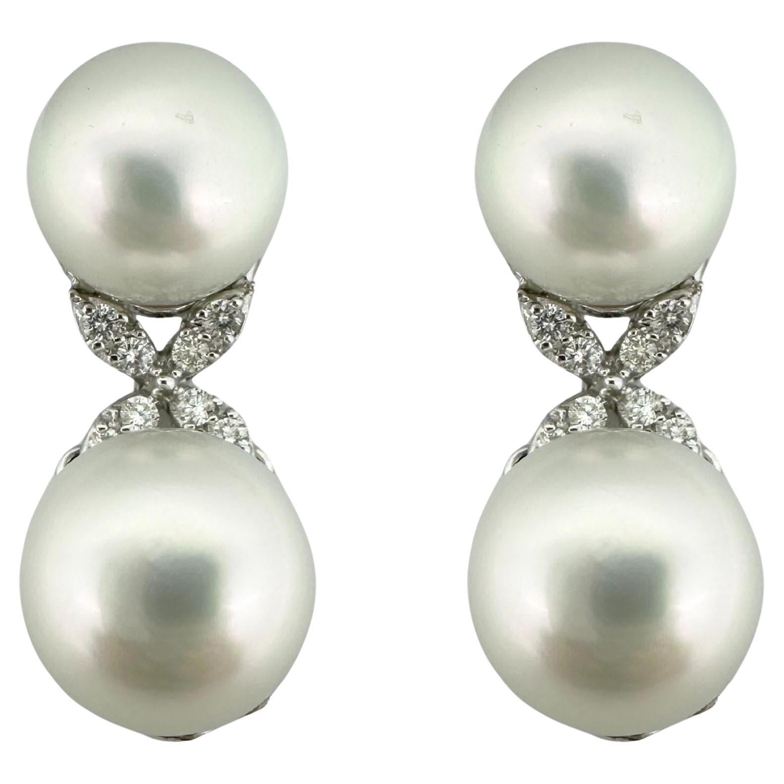 18K White Gold Diamond and Pearl Earrings