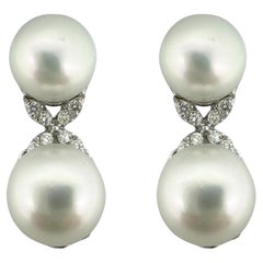 18K White Gold Diamond and Pearl Earrings