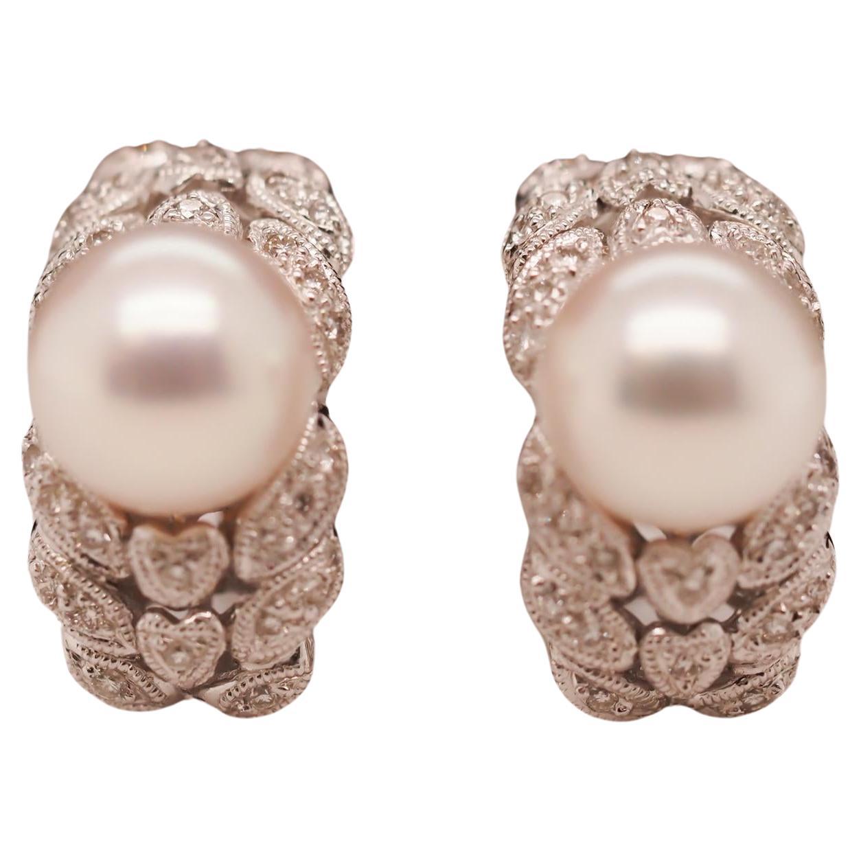 18K White Gold Diamond and Pearl Earrings