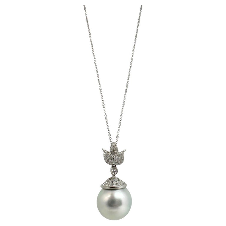 Collier Or Blanc 18k Avec Perle Et Diamant - Occasion