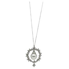 18K Weißgold Diamant- und Perlen-Anhänger-Halskette