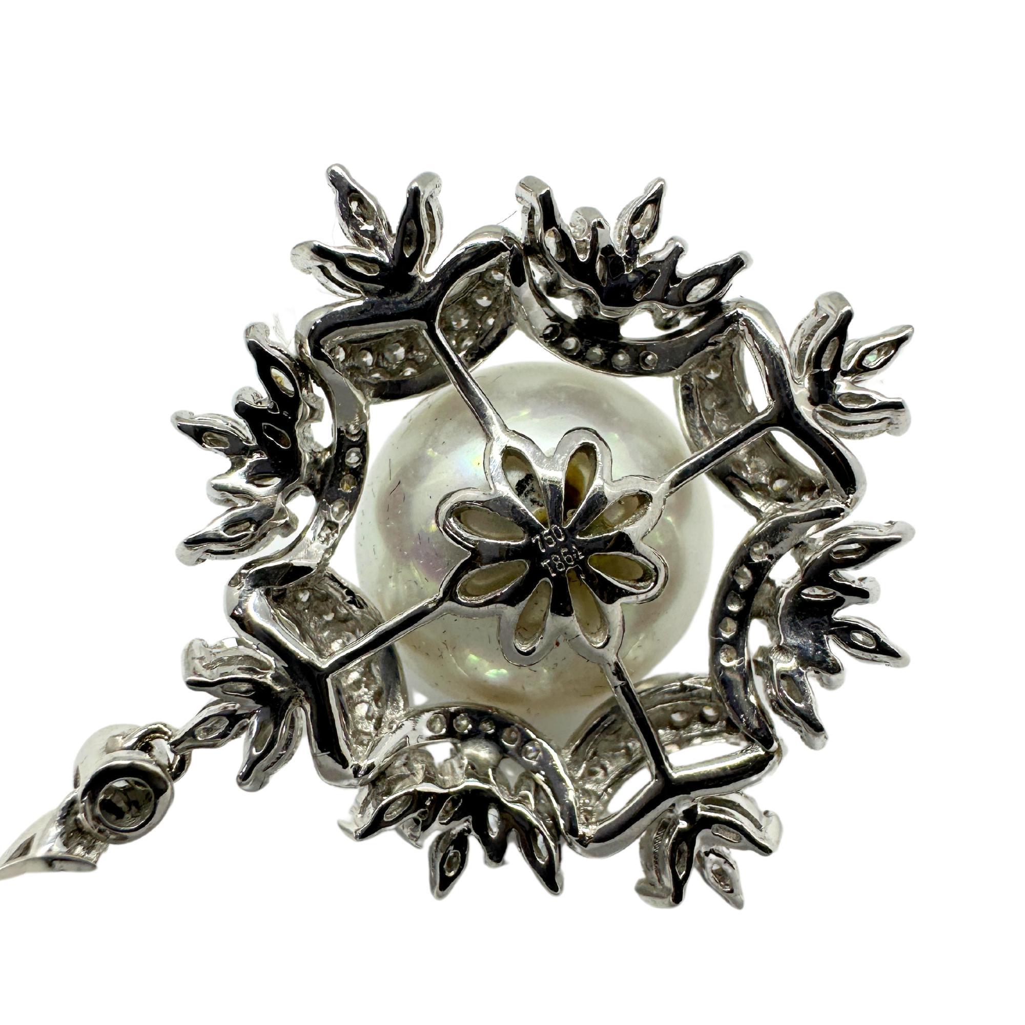Women's 18K White Gold Diamond and Pearl Snowflake Earrings For Sale