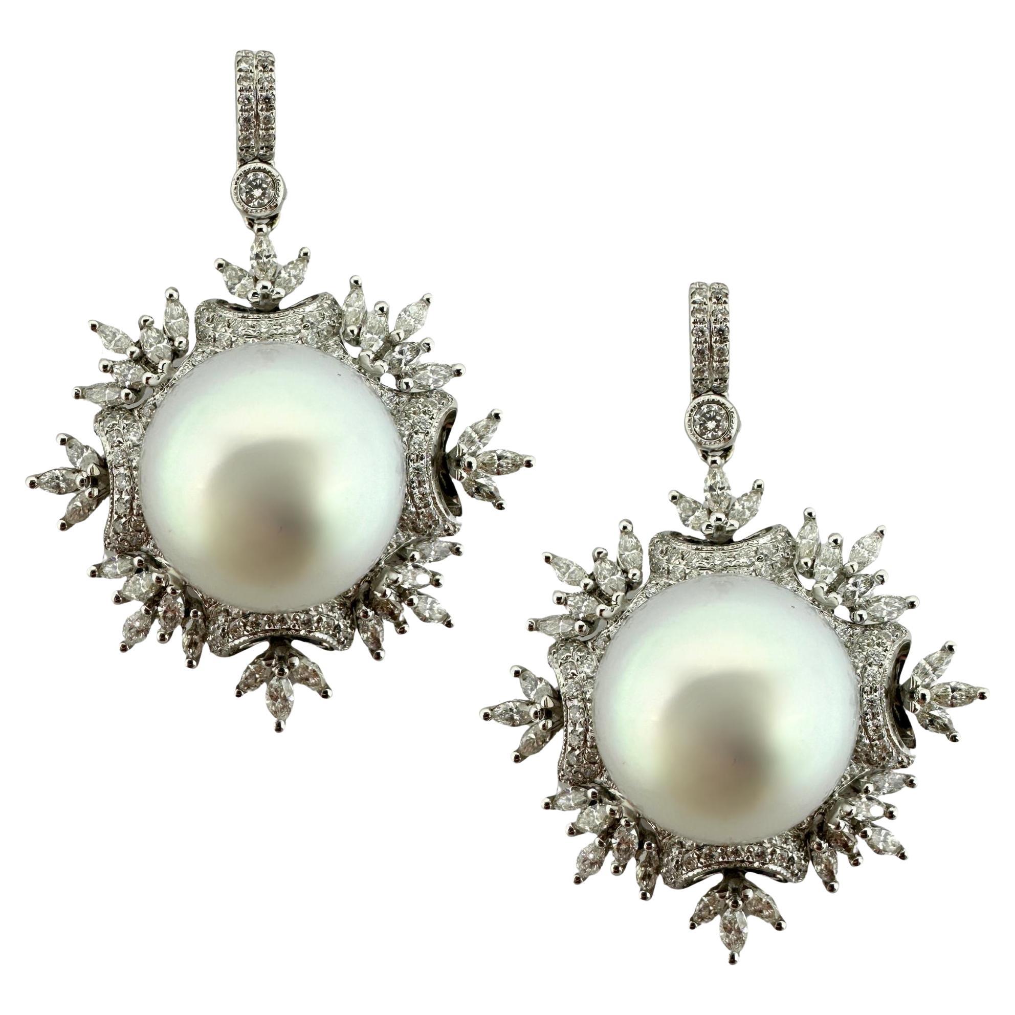 18K White Gold Diamond and Pearl Snowflake Earrings