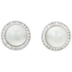 avon diamond earrings 18k White Gold Diamond and Pearl Stud Earrings