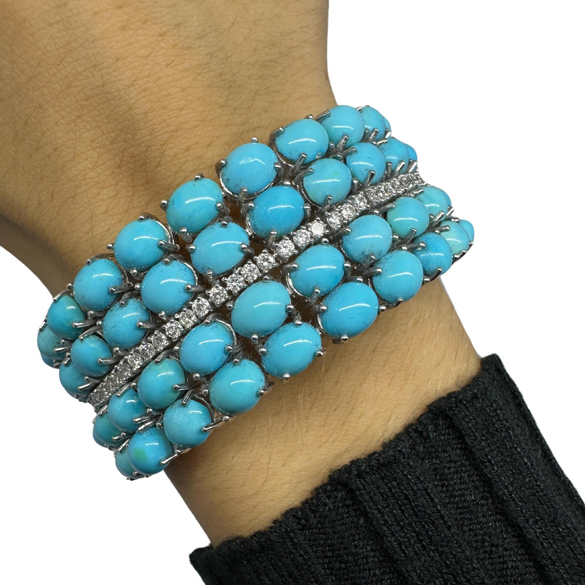 Bracciale in oro bianco 18K con diamanti e turchese persiano in vendita 4