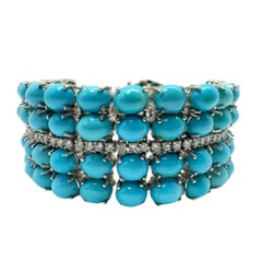 18K White Gold Diamond and Persian Turquoise Bracelet