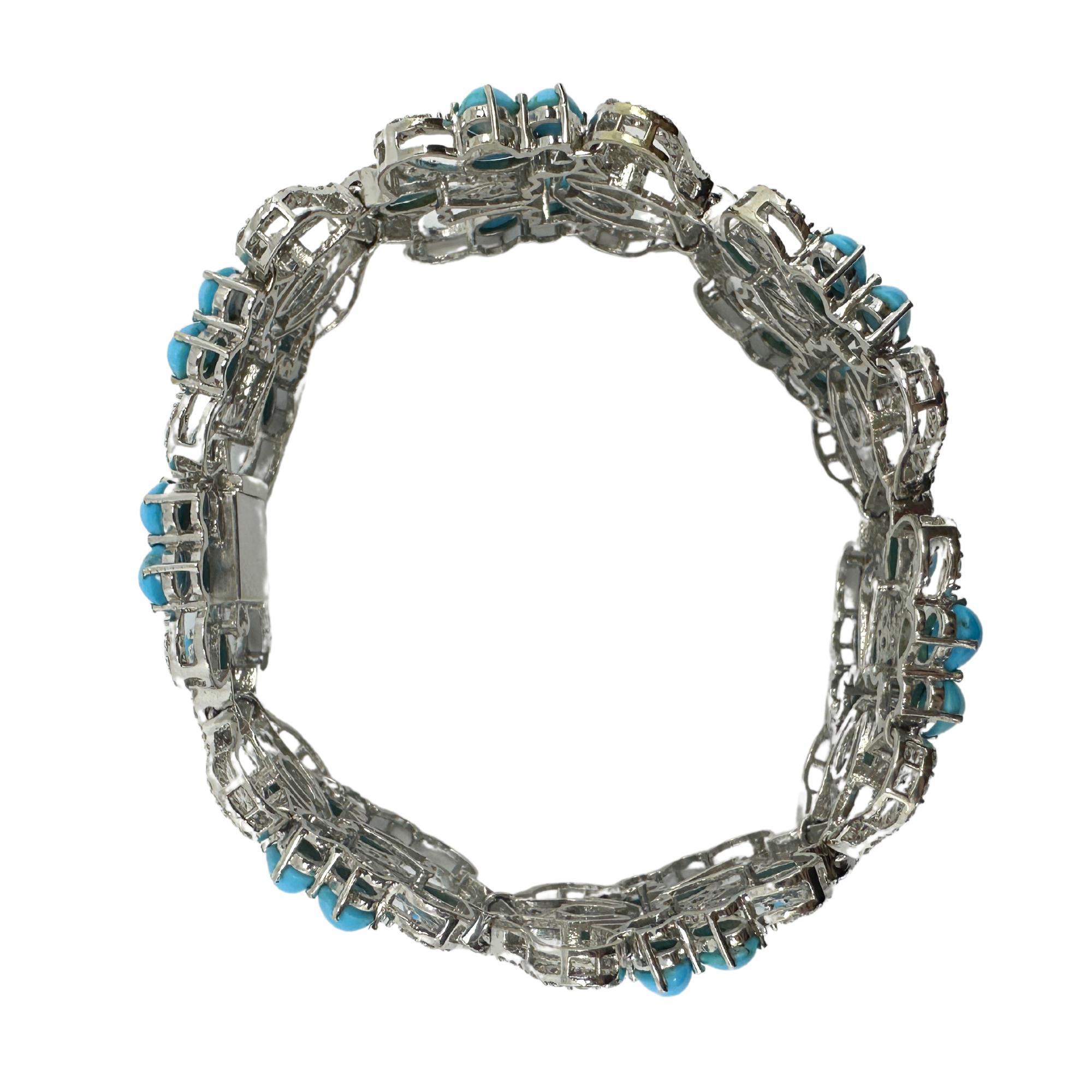 Superbe bracelet en diamant 18K et turquoise persane. 

Bracelet en diamant et turquoise persane 18K
Condit : En bon état avec quelques légères usures de surface dues à l'âge.
Longueur : 7,5 pouces
Largeur : 1 pouce
Marques : 