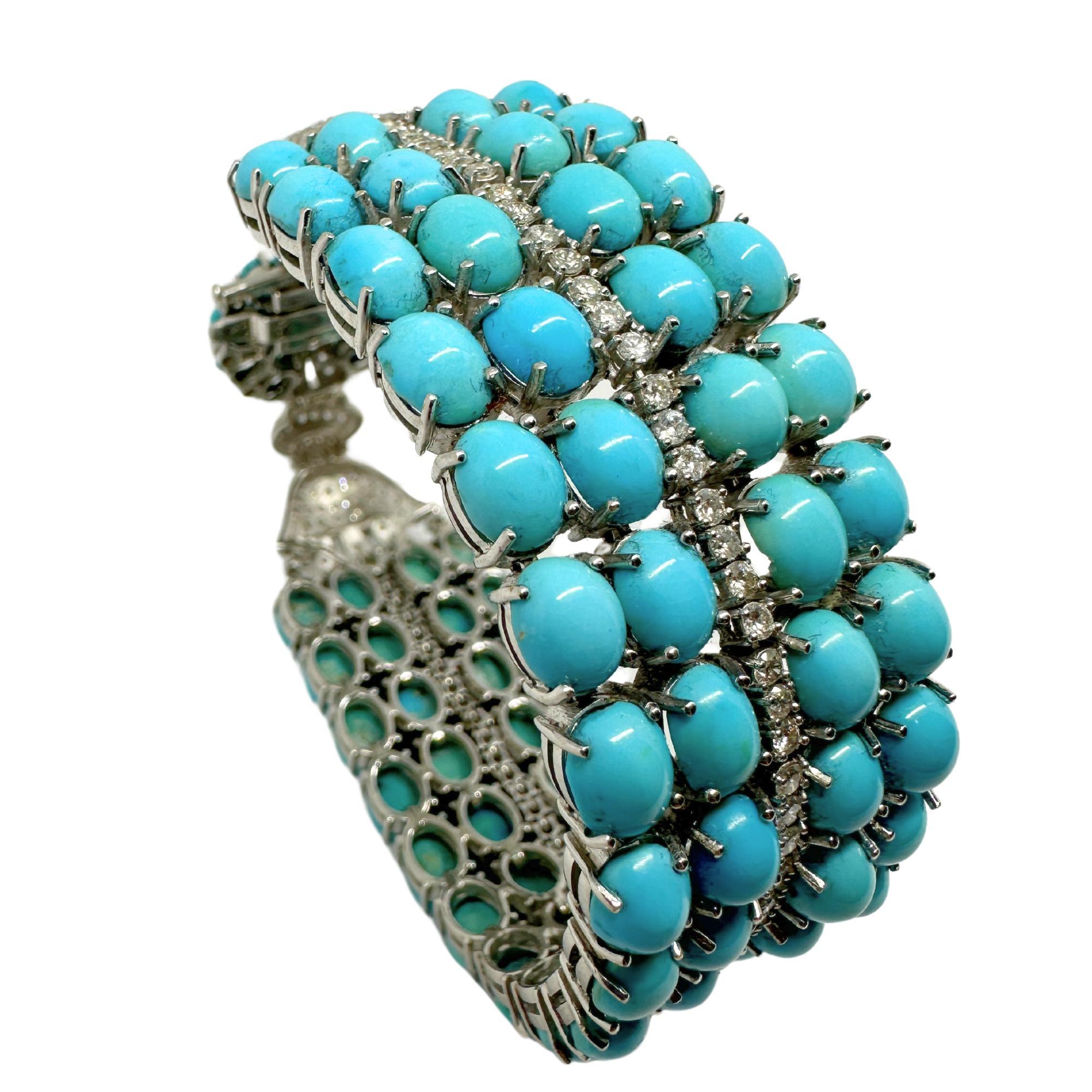 Moderno Bracciale in oro bianco 18K con diamanti e turchese persiano in vendita