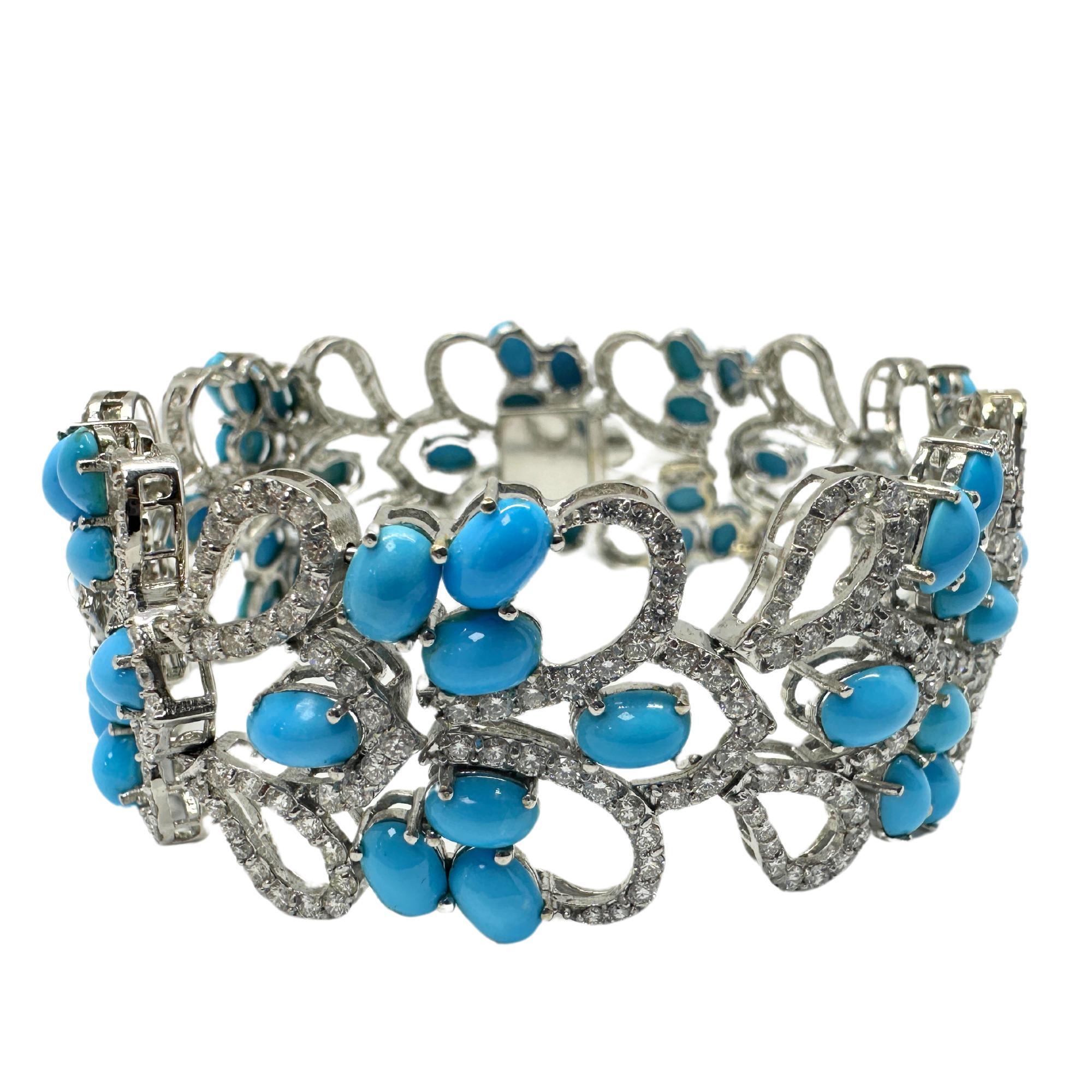 Moderne Bracelet en or blanc 18K avec diamants et turquoise persane en vente