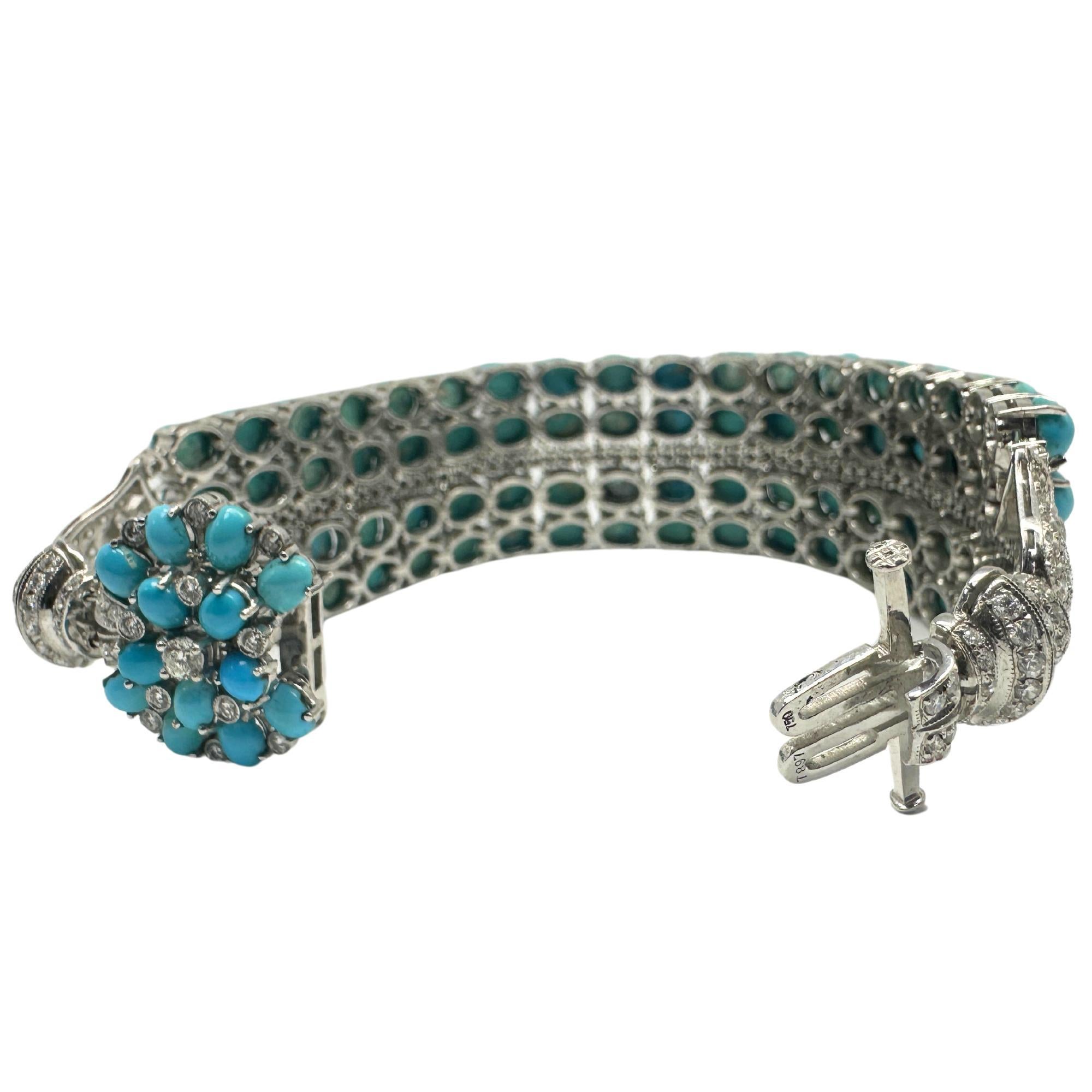 Taglio rotondo Bracciale in oro bianco 18K con diamanti e turchese persiano in vendita