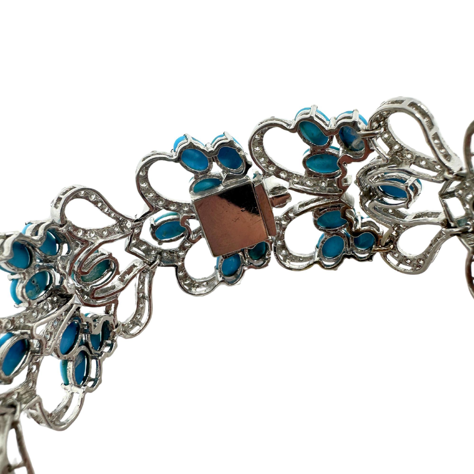 Bracelet en or blanc 18K avec diamants et turquoise persane Bon état - En vente à New York, NY