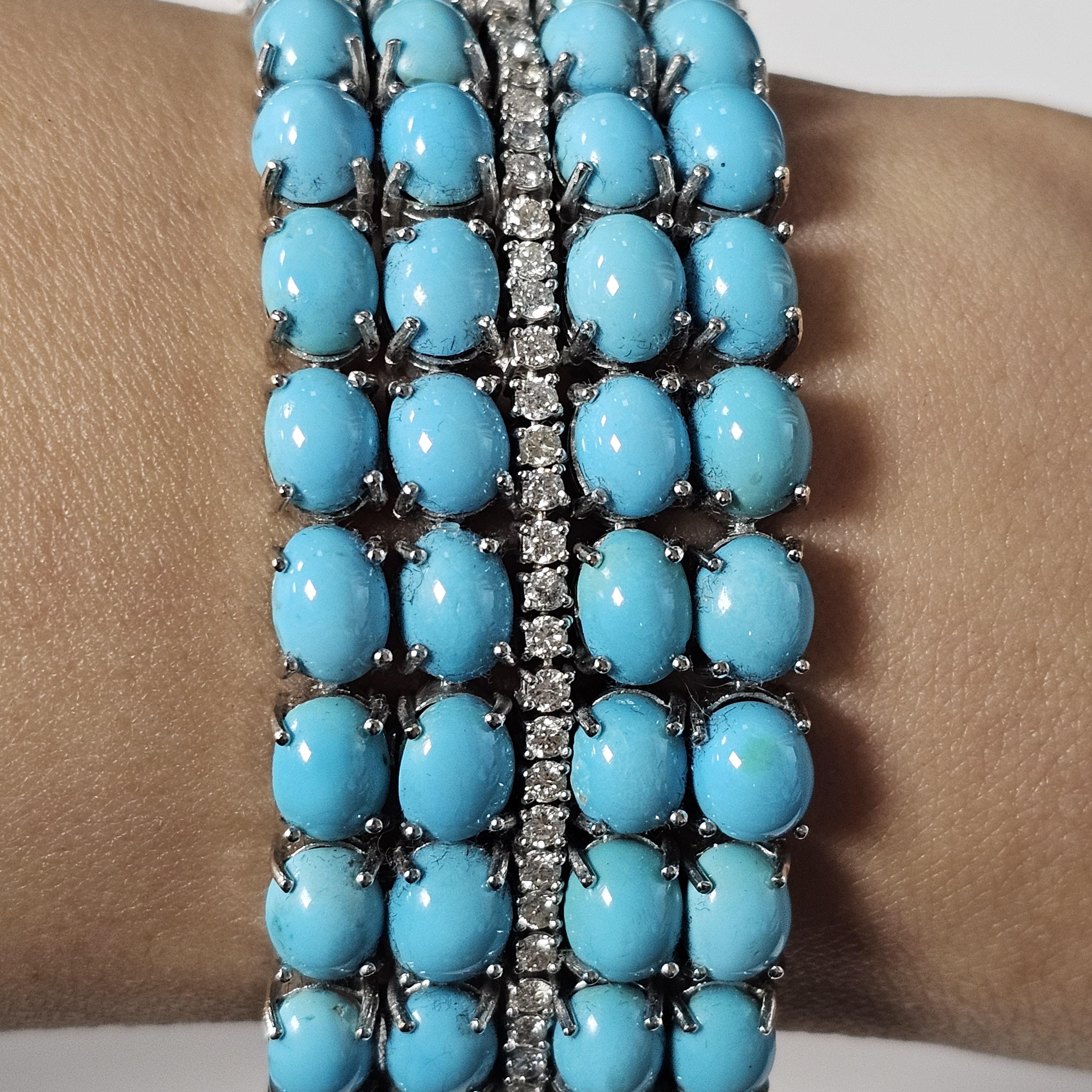 Donna Bracciale in oro bianco 18K con diamanti e turchese persiano in vendita