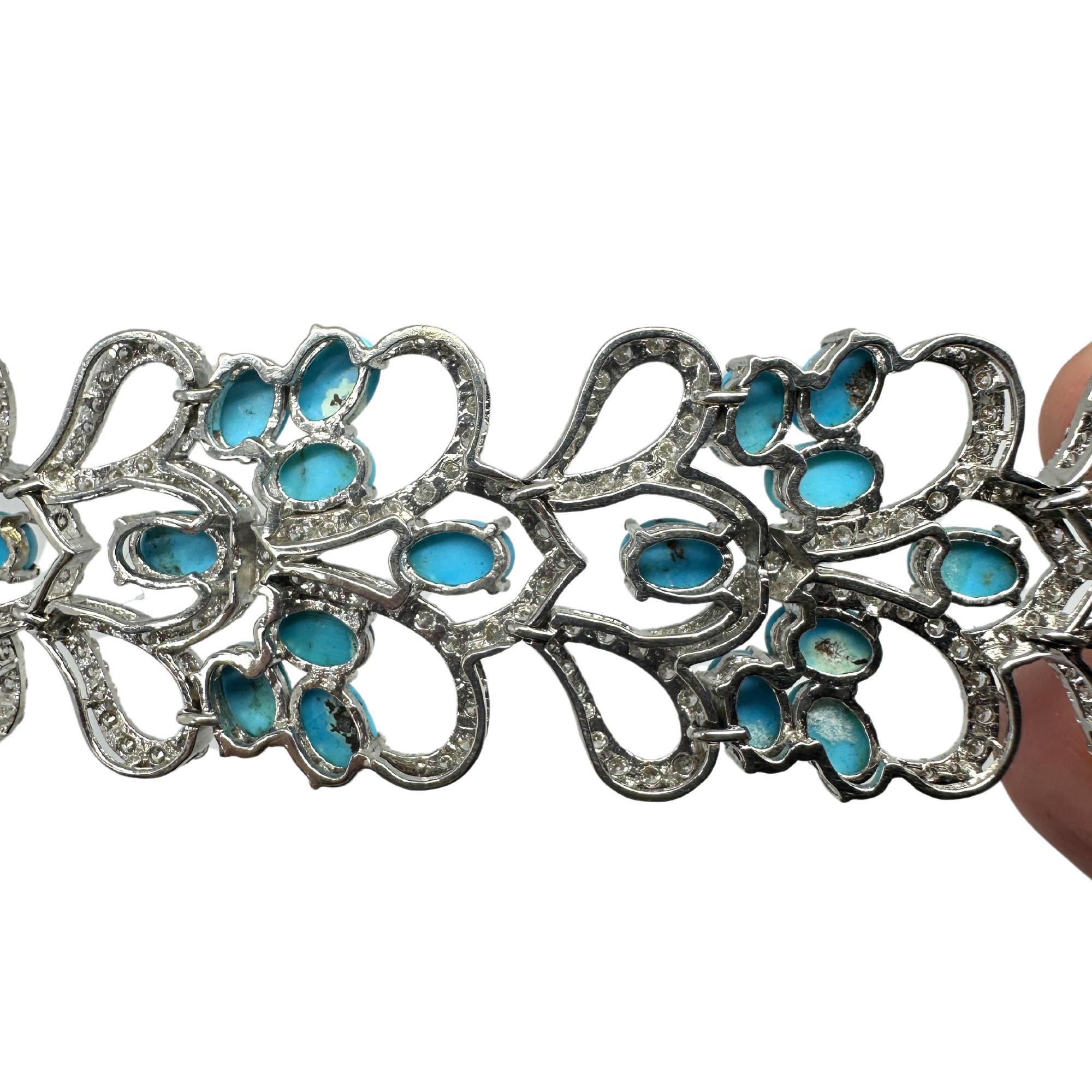 Bracelet en or blanc 18K avec diamants et turquoise persane Unisexe en vente