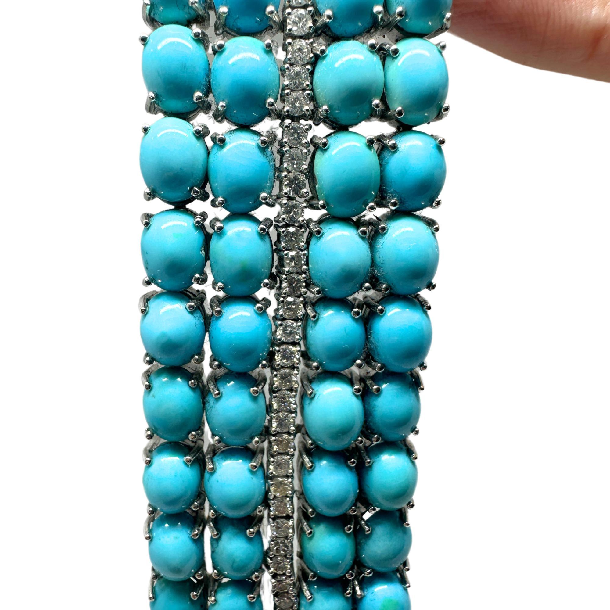 Bracciale in oro bianco 18K con diamanti e turchese persiano in vendita 1