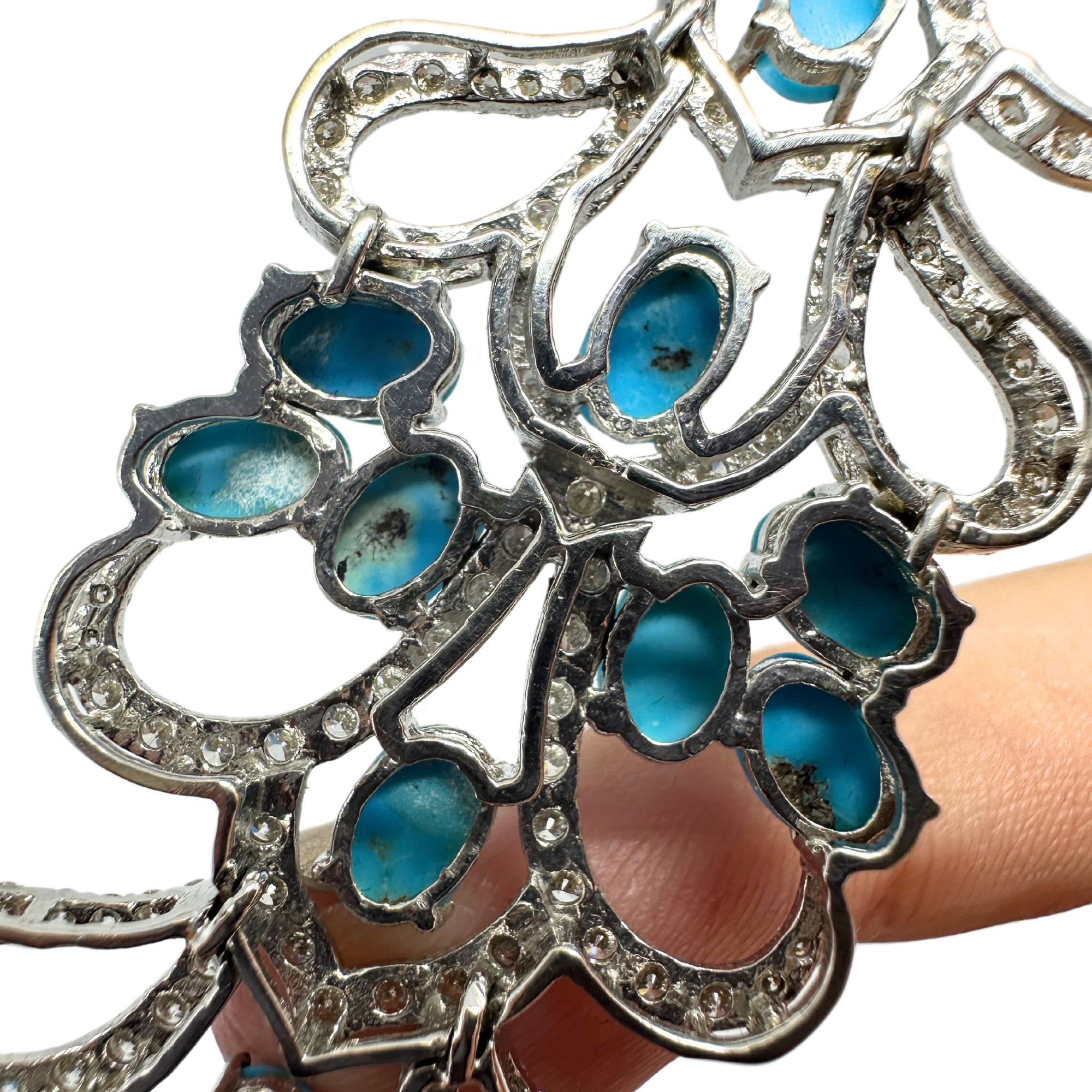 Bracelet en or blanc 18K avec diamants et turquoise persane en vente 1
