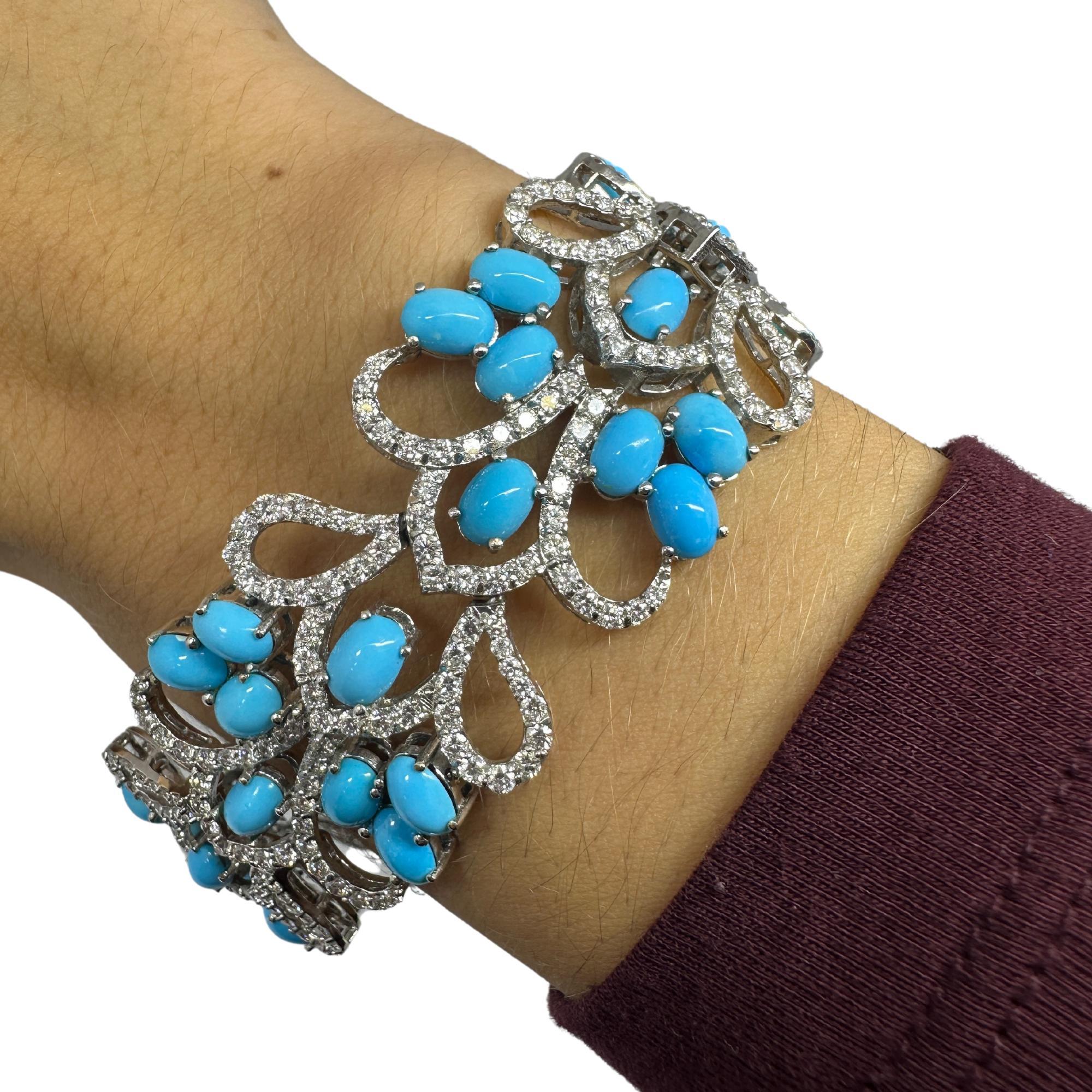 Bracelet en or blanc 18K avec diamants et turquoise persane en vente 2