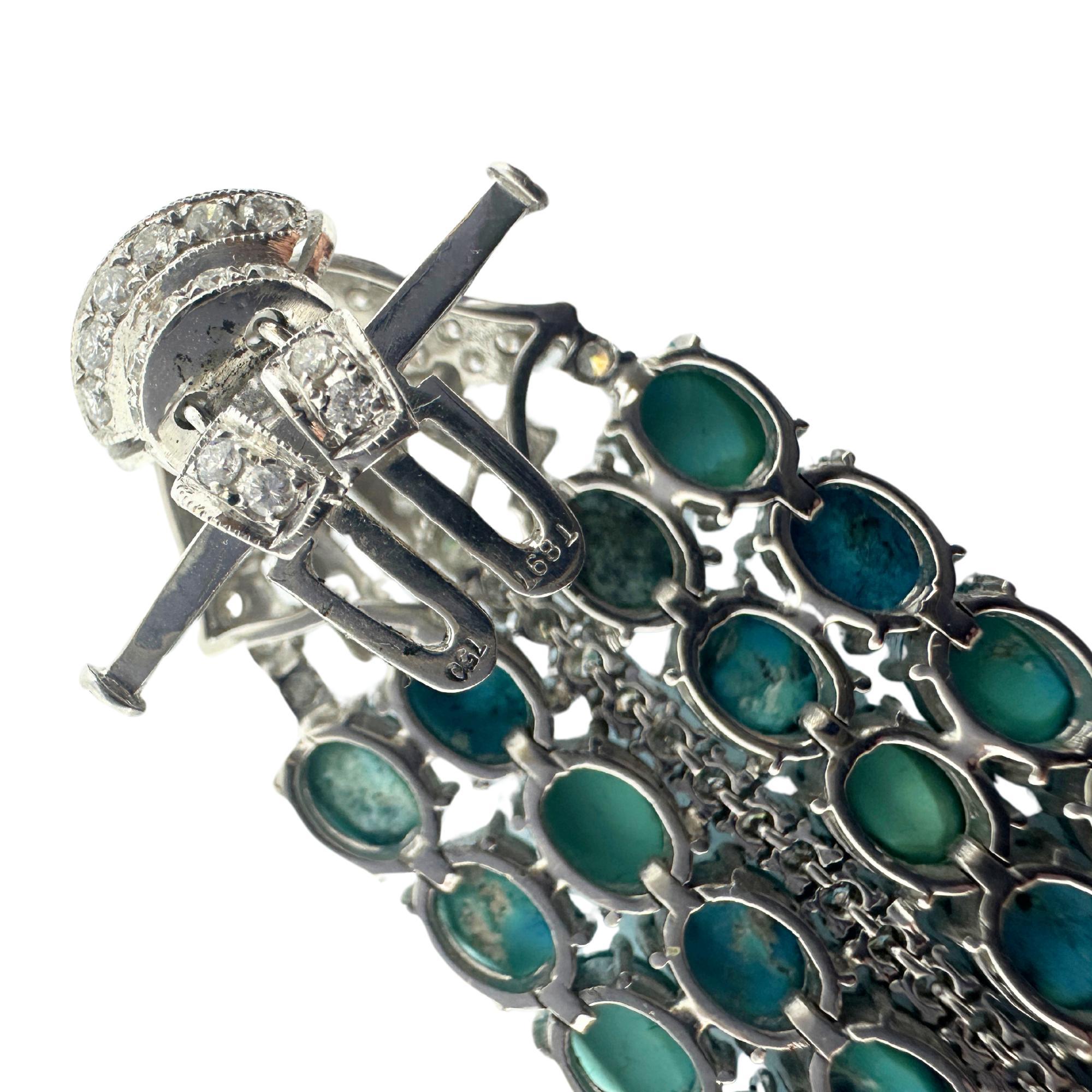 Bracciale in oro bianco 18K con diamanti e turchese persiano in vendita 3