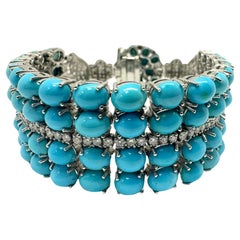 18K White Gold Diamond and Persian Turquoise Bracelet