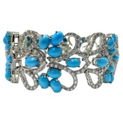 Bracciale in oro bianco 18K con diamanti e turchese persiano