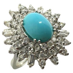 18k White Gold Diamond and Persian Turquoise Cluster Ring