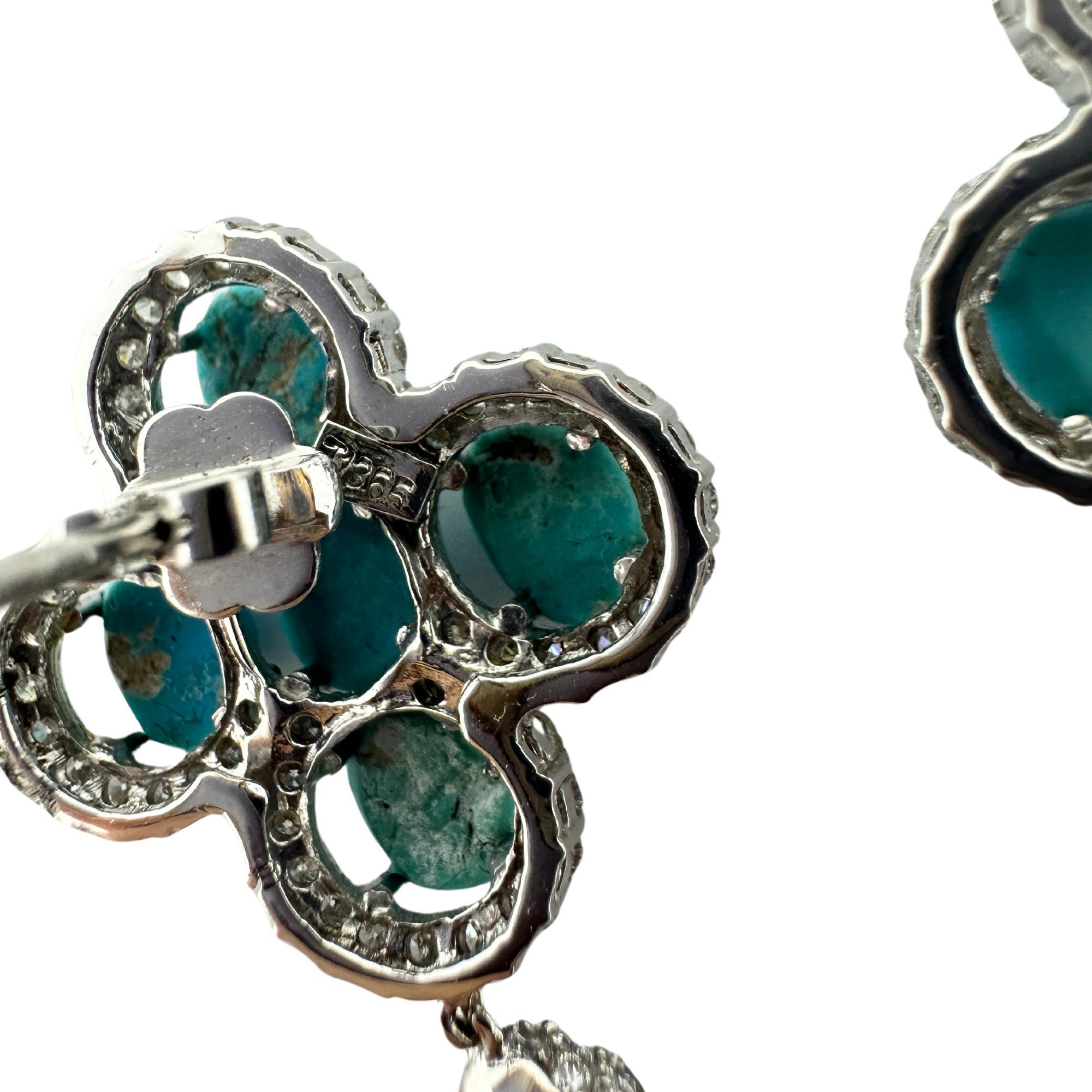 Ohrringe aus 18 Karat Weißgold mit Diamanten und persischem Türkis Damen
