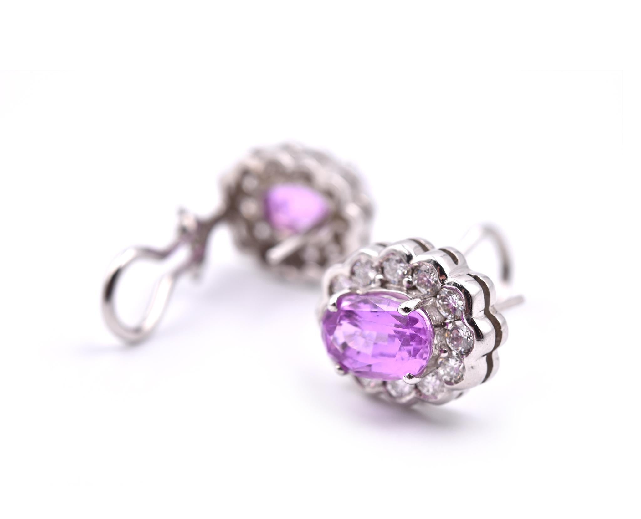 18 Karat White Gold Diamond and Pink Sapphire Earrings In Excellent Condition In Scottsdale, AZ