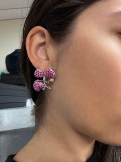 18k White Gold Diamond and Pink Sapphire Heart Earrings