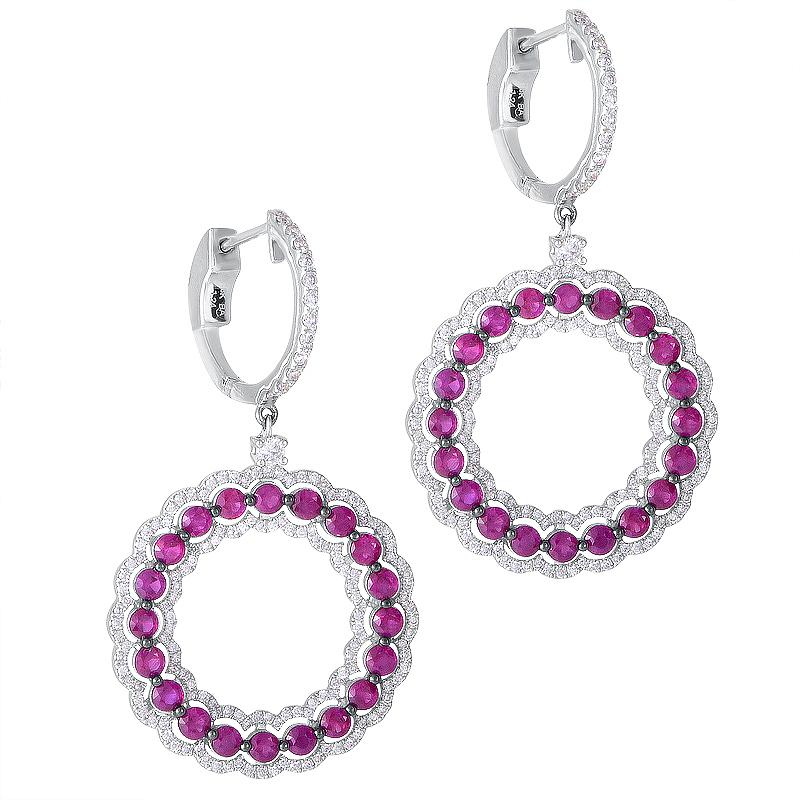 18 Karat White Gold Diamond and Rubellite Dangle Earrings In New Condition In Southampton, PA