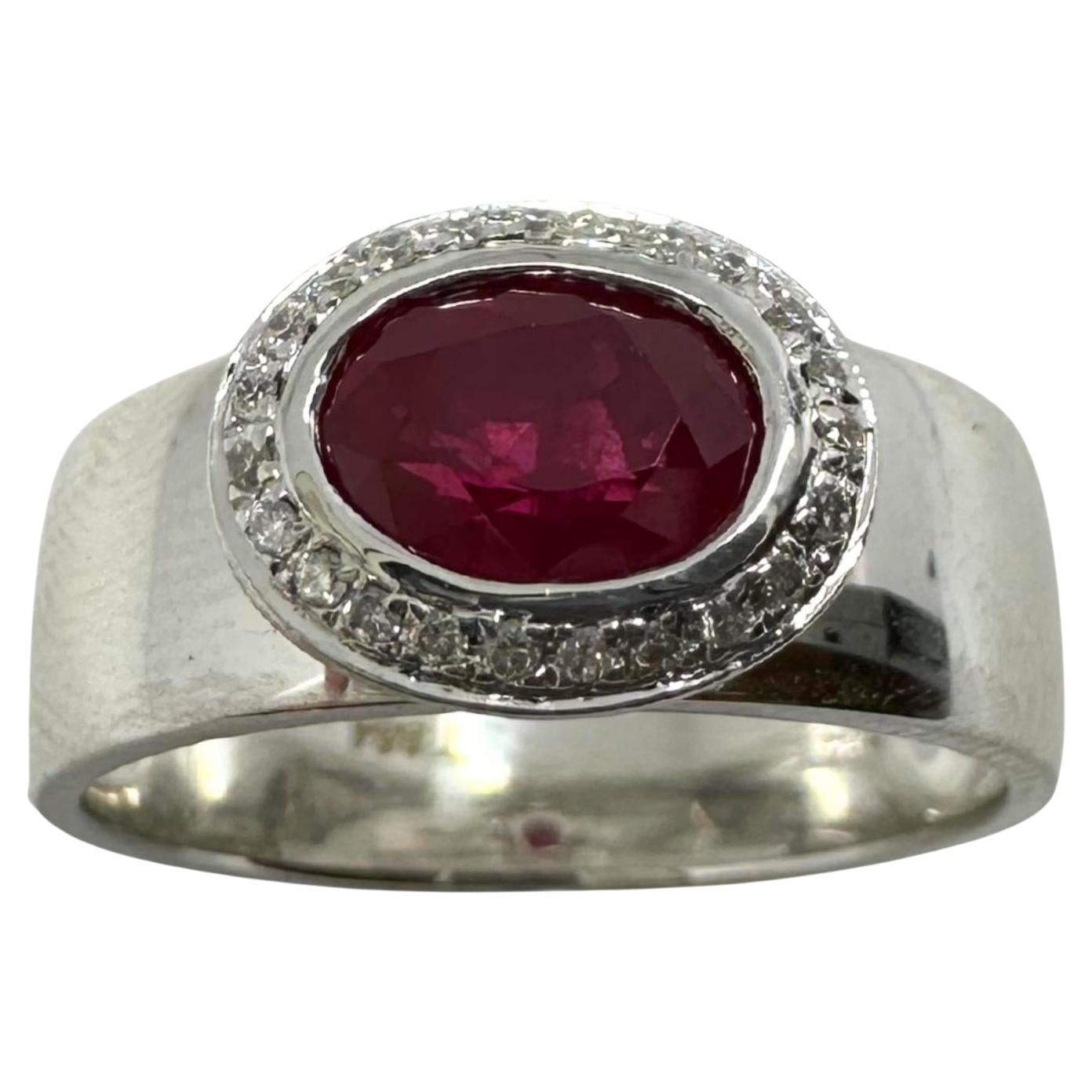 18K White Gold Diamond and Ruby Band Ring