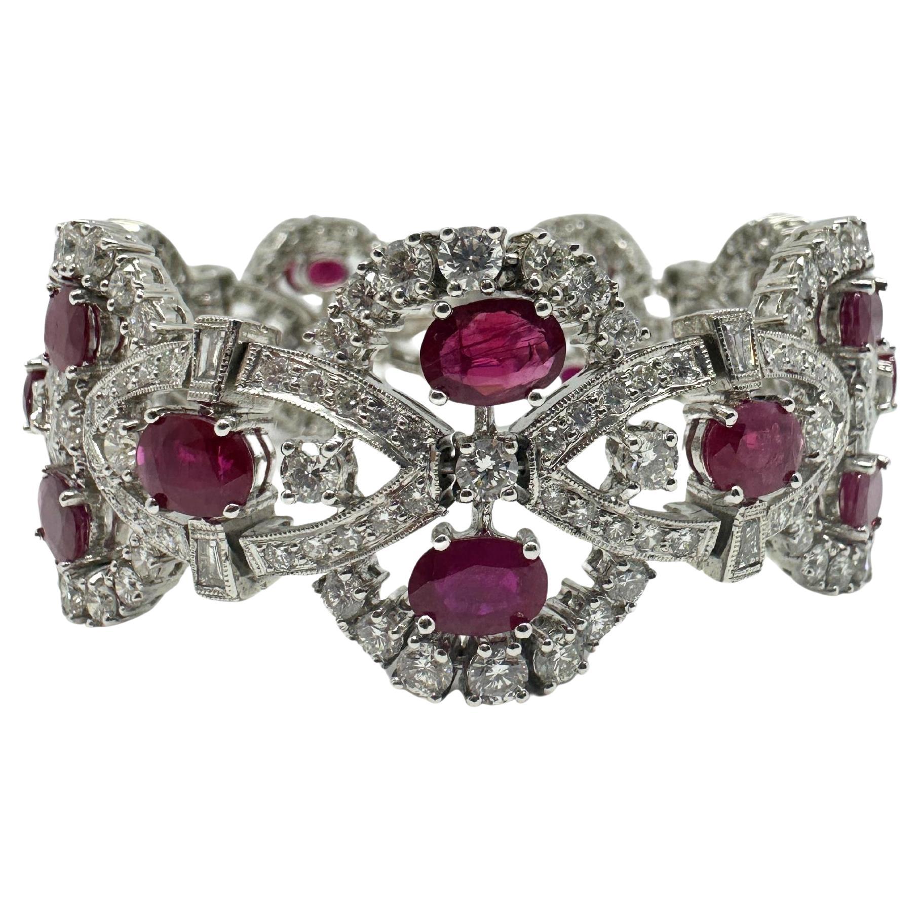 Armband aus 18 Karat Weißgold mit Diamanten und Rubinen