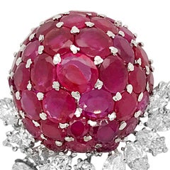 18 Karat White Gold Diamond and Ruby Brooch