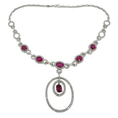 18K White Gold Diamond and Ruby Drop Necklace
