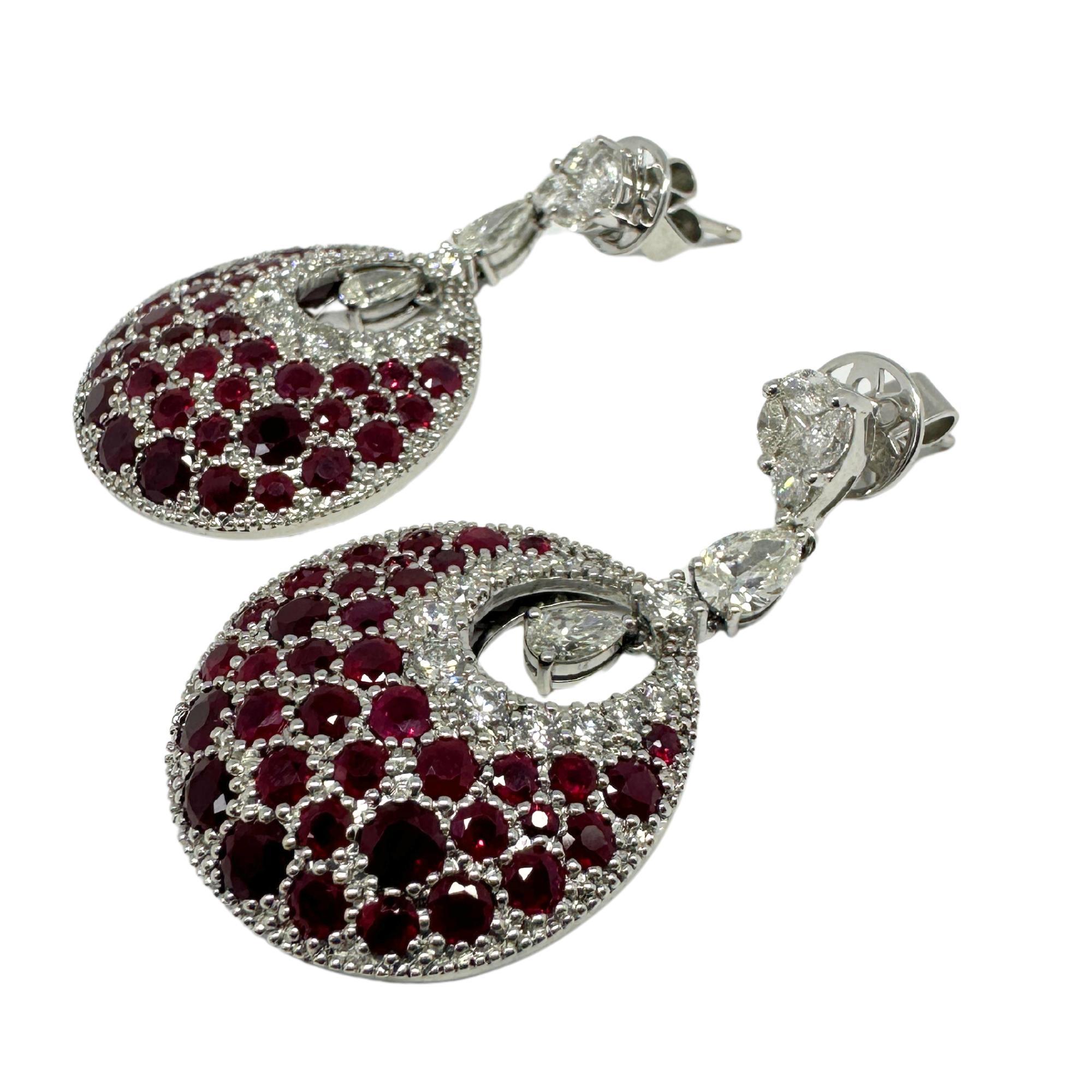 Modern 18K White Gold Diamond and Ruby Earrings For Sale